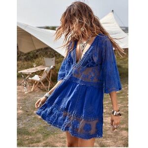 NWT-Cobalt Blue Lace Swim Coverup Dress One Size